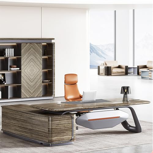 YZABEL Extra Large Solid Wood Office Desk with Shelves and File Drawers, 102 inch L Shaped Computer Desk with Lateral Cabinet, Writing Study Table Business Furniture Set Workstation for CEO Boss Manag -