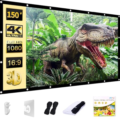 AAJK Outdoor Projection Screen 150 inch, Washable Projector Screen 16:9 Foldable Anti-Crease Portable Projector Movies Screen for Home Theater Outdoor Indoor Support Double Sided Projection -