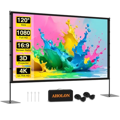 Outdoor Projector Screen with Stand - 120 inch Portable Projector Screens Indoor Outdoor Projector Screen 16:9 4K HD Outdoor Movie Screen with Carry Bag,Enioy Home Theater Projection Screen. -
