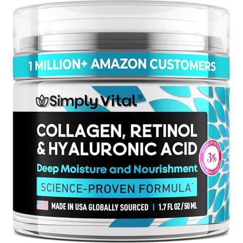 SimplyVital Collagen, Retinol & Hyaluronic Acid Cream - Anti-Aging Face Moisturizer for Face, Firming Skin Care Neck & Décolleté - Made in USA, Daily Moisturizer Face Cream Day & Night - 1.7 fl.oz. -