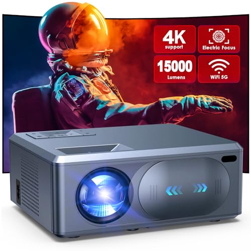 [Electric Focus] 4K Projector with 5G WiFi Bluetooth, 15000L JOWLURK Projector, Outdoor Movie Projector, Home Mini Theater Portable Projector for iPhone/TV/Android Stick/HDMI/USB/Laptop/PS5/DVD (Grey) -