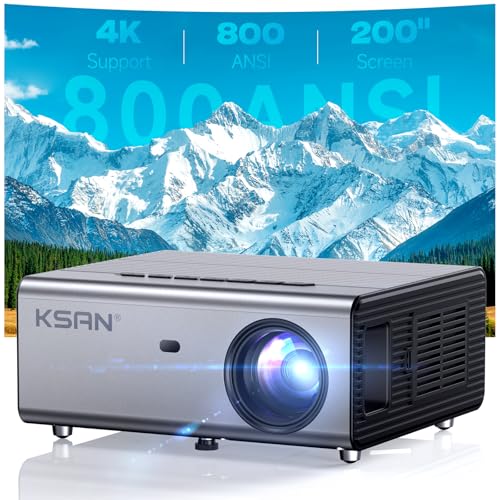 KSAN Projector, [800 ANSI Lumen] Outdoor Movie Projector, Projector with WiFi 6 and Bluetooth 5.2, Home Theater Video Proyector Support 200inch, 5W Speaker, Compatible with iPhone/TV Stick/PC/PS4 -