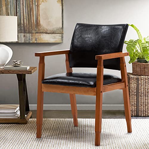 NOBPEINT Mid-Century Dining Side Chair with Faux Leather Seat in Black, Arm Chair in Walnut -