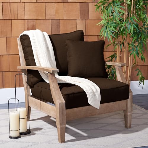 SAFAVIEH Couture Outdoor Collection Martinique Natural/Dark Brown Cushion Solid Wood Patio Arm Chair -