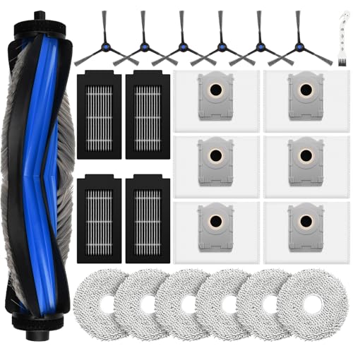 24 Pcs Replacement Parts for Ecovacs Deebot T50 Pro Omni / T50 Pro / T50 Omni Robot Vacuum, Include 1 Main Brush, 6 Dust Bags, 4 Filters, 6 Side Brushes, 6 Mop Pads and 1 Cleaning Tool -