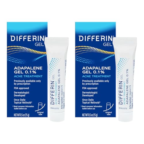 Differin Acne Treatment Gel, 60 Day Supply, Retinoid Treatment for Face with 0.1% Adapalene, Gentle Skin Care for Acne Prone Sensitive Skin, 15g Tube (Pack of 2) (Packaging May Vary) -