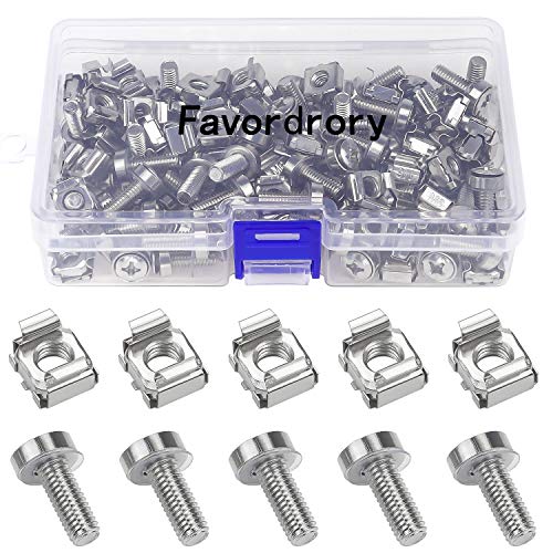 Favordrory M6 x 20mm Rack Mount Cage Nuts, Screws and Washers (60 Pack, Carbon Steel, Silver, Server Rack and Cabinet Environments) -