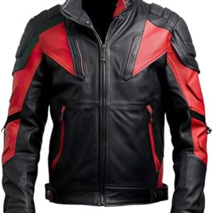 Iconic Mens Waterproof Armored Motorcycle Riding Genuine Leather Jacket Black/Red (US, Alpha, Small, Regular, Regular, Black/Red) -