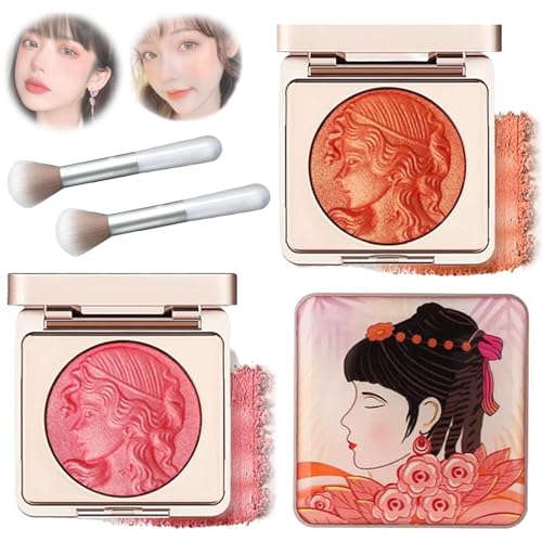 Embossed Smooth Powder Blush Palette For Cheeks,Quotationi Embossed Girl Blush for Cheeks,Powder Blush Palette,Face Matte Natural Makeup (2PCS-A) -