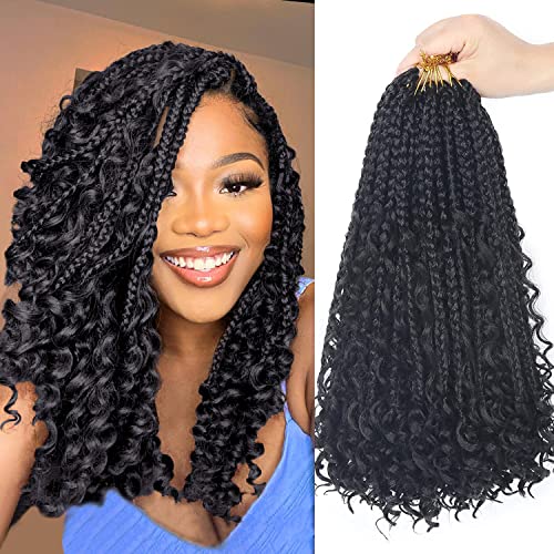 Goddess Bohemian Box Braids Crochet Hair - 14 Inch Curly Ends, 8 Packs Synthetic Braiding Hair Extensions for Black Women (14 Inch, 1B) -