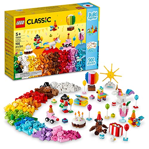 Lego Classic Creative Party Box Bricks Set 11029, Family Games to Play Together, Includes 12 Mini-Build Toys: Teddy Bear, Clown, Unicorn, Fun for All Ages 5 Plus -