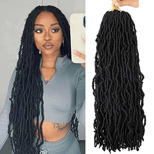 6 Packs Soft Locs Crochet Hair Pre Looped Faux Locs Crochet Braids Goddess Locs Dreadlocs Synthetic Hair For Black Women (1B, 24 Inch (Pack of 6)) -
