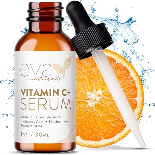 Eva Naturals Vitamin C Face Serum With Hyaluronic Acid - Anti Aging Serum - Reduce Dark Spots, Acne & Wrinkles - Retinol, Niacinamide & Salicylic Acid, Brightening Skin Serum for Glowing Skin -