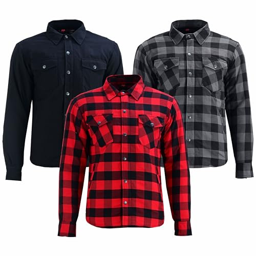 Men's Motorcycle Riding Flannel Shirt, Concealed Carry Jacket,CE Approved with Level 1 Protection Kevlar on Protected Areas (US, Alpha, Small, Regular, Regular, Red) -
