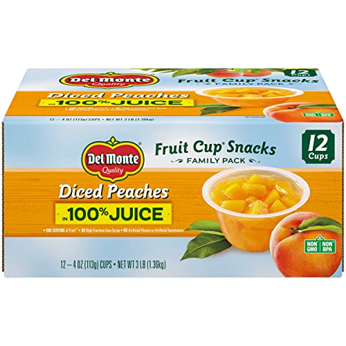 DEL MONTE Diced Peaches FRUIT CUP Snacks in 100% Fruit Juice, 12 Pack, 4 oz -