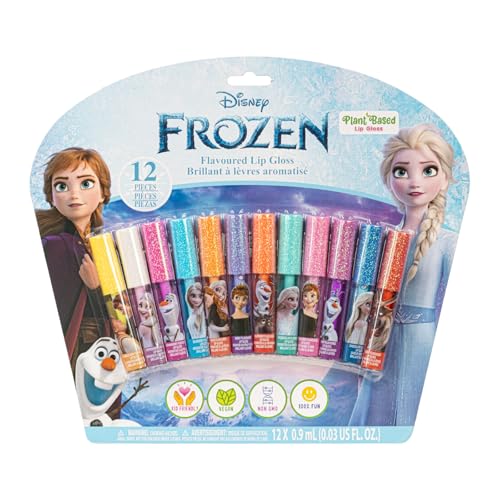Disney Frozen 12 Piece Plant Based Lip Gloss, Girls Party Favors, First Makeup Set for Girl, Perfect for Parties, Sleepovers, and Birthday Gifts, Elsa and Anna, Ages 3+, by Townley Girl -