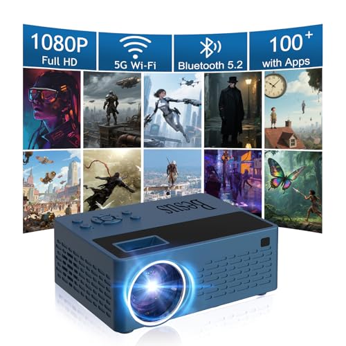 [Built-in Apps] 5G WiFi Bluetooth Smart Projector,Comes with a mini stand ,Mini Projector with Stereo Speaker,1080P Full HD Portable Projector, Compatible with TV Stick Smartphone/ pc/USB (With Apps) -