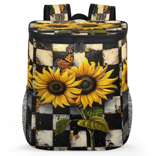 Obtravar Sunflower Checkered Cooler Backpack Insulated Backpack Cooler Waterproof Leak Proof Large Capacity Cooler Bags for Picnic Camping Work Beach -