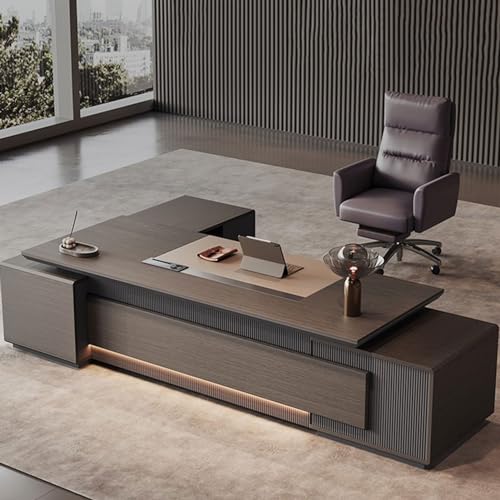 LSIGHTUS L-Shaped Wood Computer Desk Executive Office Desk with File Drawers with File Drawers Study Writing Table Business Furniture Set for CEO Boss -