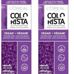 L'Oreal Paris Colorista Metallic Semi Permanent Hair Color for Bleached or Blonde Hair, Color Depositing Hair Mask Formula, Metallic Orchid Purple (Pack of 2) -