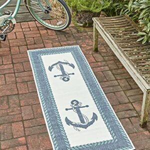 Unique Loom Outdoor Coastal Collection Area Rug - Anchor (2' x 6' 1" Runner, Navy Blue/ Light Blue) -