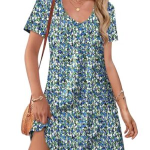 OFEEFAN Summer Dresses for Women 2025 Loose V Neck Short Sleeve T Shirt Casual Dress Sundresses with Pockets Beach Vacation Clothes for Women Fashion Floral 07 XXL -