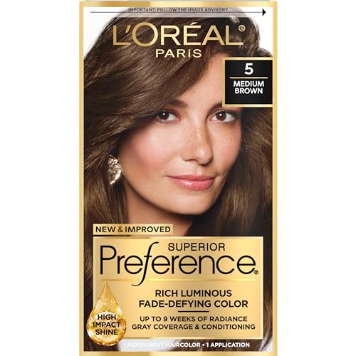 L'Oreal Paris Superior Preference Fade-Defying + Shine Permanent Hair Color, 5 Medium Brown, Pack of 1, Hair Dye -