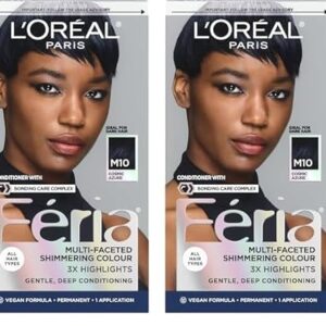 L'Oreal Paris Feria Midnight Bold Multi-Faceted Permanent Hair Dye, One-Step Hair Color Kit for Dark Hair, No Bleach Required, Cosmic Azure (Pack of 2) -