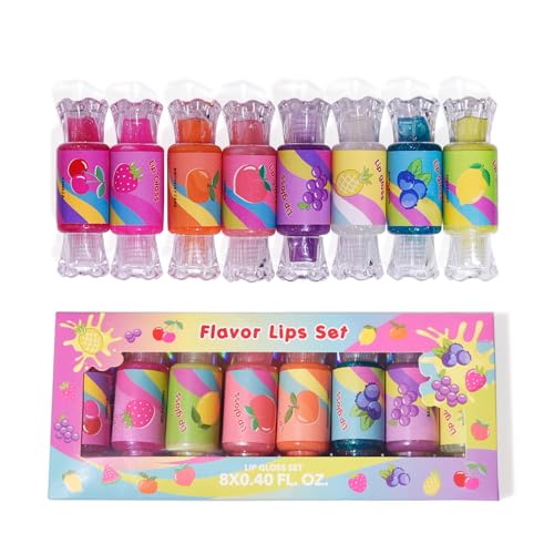 Mebtmel Cute Lip Gloss for Kids, 6PCS Glitter Girls Lip Gloss Set with Shape of Candy, Assorted Flavors Hydrating Lip Balm Party Favor Make-up for Girls and Teens Ages 8-12 -