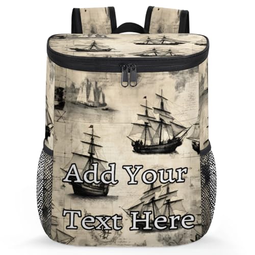 Obtravar Boat Retro Nautical Custom Cooler Backpack Personalized Insulated Backpack Cooler Waterproof Leak Proof Large Capacity Cooler Bag -
