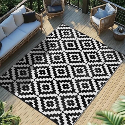 Favoyard Outdoor Rug 5x8 ft Waterproof Reversible Patio Plastic Straw Rugs for Decor Clearance Outside Large RV Camping Area Carpet Mat for Porch Deck Balcony Pool Backyard Picnic Beach Camper Door -