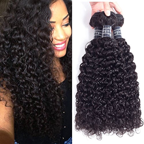 Amella Hair 8A Brazilian Curly Virgin Kinky Human Hair Weave 3 Bundles (14 16 18 Inch, 285g) Unprocessed Weft Extensions Natural Black -