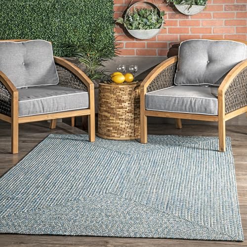 nuLOOM 4' x 6' Solid Hand Braided Indoor/Outdoor Area Rug, Pet-Friendly, High Traffic, Weather Resistant, for Patio, Balcony, Bedroom, Living Room, Dining Room, Wynn Aqua -