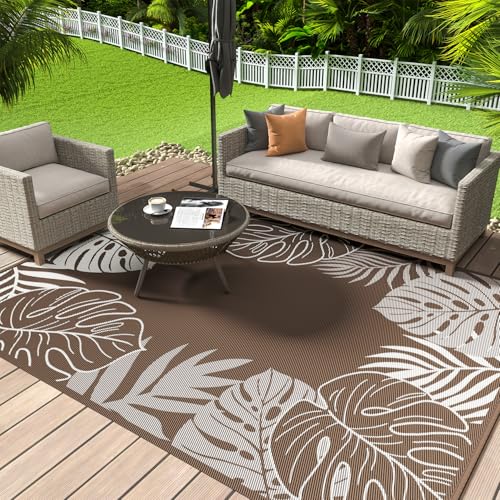 COCOER Tropical Outdoor Rug 5x8 Reversible-Waterproof Patio Rug-Quick Dry Outdoor Carpet-Outdoor Area Rugs Indoor Outdoor Rugs-Outside Rug Patio Decor for Porch Deck Balcony Backyard -