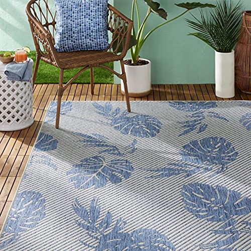 Tommy Bahama Palm Coastal Indoor/Outdoor Area Rug, Silver/Blue, 5'3"x7'3" -