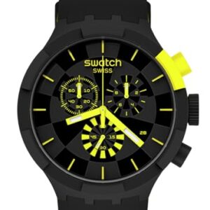 Swatch Quartz Silicone Strap, Black, 20 Casual Watch (Model: SB02B403), Yellow -