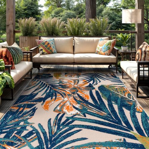 Rugshop Tropical Floral Leaves Indoor/Outdoor Area Rug 5' x 7' Multi -