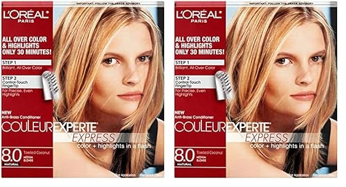L'Oreal Paris Couleur Experte 2-Step Home Hair Color and Highlights Kit, Toasted Coconut (Pack of 2) -
