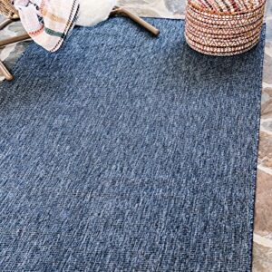 Unique Loom Collection Casual Transitional Solid Heathered Indoor/Outdoor Flatweave Area Rug (5' 3" x 8' Rectangle, Blue/Navy Blue) -