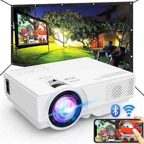 Projector with WiFi and Bluetooth, Upgrade Outdoor Projector, Mini Movie Projector Supports 1080P Synchronize Smartphone Screen by WiFi/USB Cable for Home Entertainment -