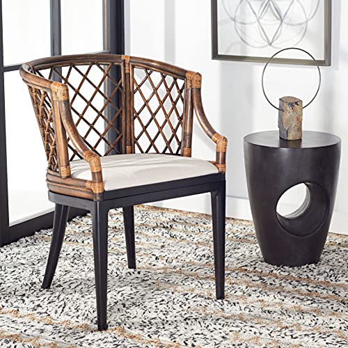 SAFAVIEH Home Collection Carlotta Natural Wash/White Cushion Living Room Dining Room Bedroom Office Foyer Arm Chair -