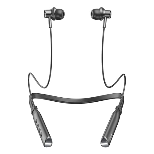 HTC Neckband Headphones Bluetooth, Magnetic Stereo Earphones with Hall Function for Calling, Exercising -10mm Drivers/Game Modes/16H Playtime/IPX5 Waterproof- Black -
