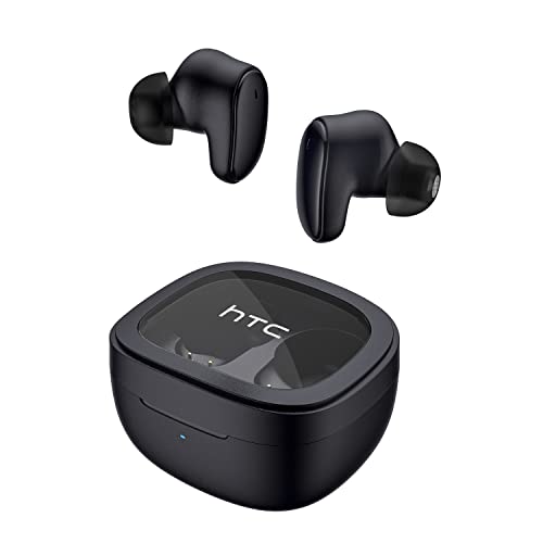 HTC True Wireless Bluetooth Earbuds 9 Bluetooth 5.3, in-Ear Earphones Transparent Case Design with Wireless Charging Fuction, 24Hour Playtime/Game Modes/Built-in Mic/Touch Control -Black -