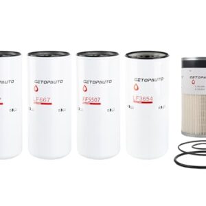 GETOPAUTO LF667（2PCS）,LF3654,FF5507,FS19765 Filter Kit Compatible with D13 Oil Change Kit Replaces 20972293 21707133 2170713 -