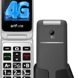 artfone 4G Cell Phone for Seniors丨Flip Phone Unlocked with 2.4" LCD丨SOS Button丨Time Reporting丨Speed Dial丨Big Buttons Dumbphone丨Loud Speaker丨FM Radio丨Charging Dock丨Easy-to-Use丨USB-C,T-Mobile - Grey -