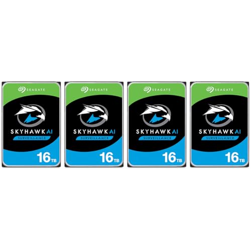 Seagate Skyhawk AI SATA III 3.5" Internal Hard Drive - 16TB, 4-Pack, 256MB Cache -